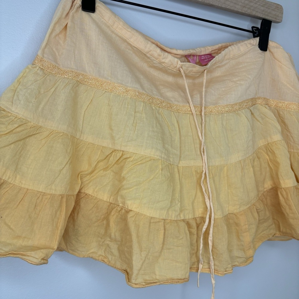 Mini Ruffle Skirt Yellow Gold Boho Large Festival Cotton Pastel Gypsy Coquette - Picture 3 of 6